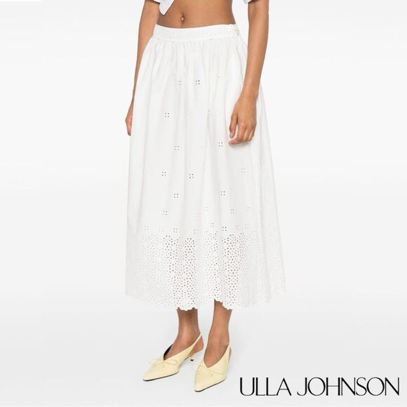 Ulla Johnson **NWT** Marisol Eyelet A Line Cotton Midi Skirt in Cowrie White - Picture 4 of 15